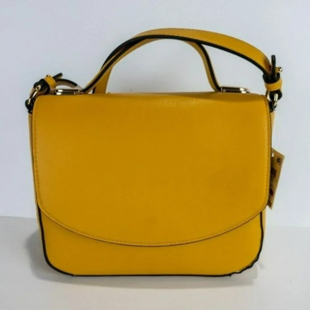 Alfani Mixed Media Metal Top Handle Satchel -Curry/Gold - Picture 2 of 4